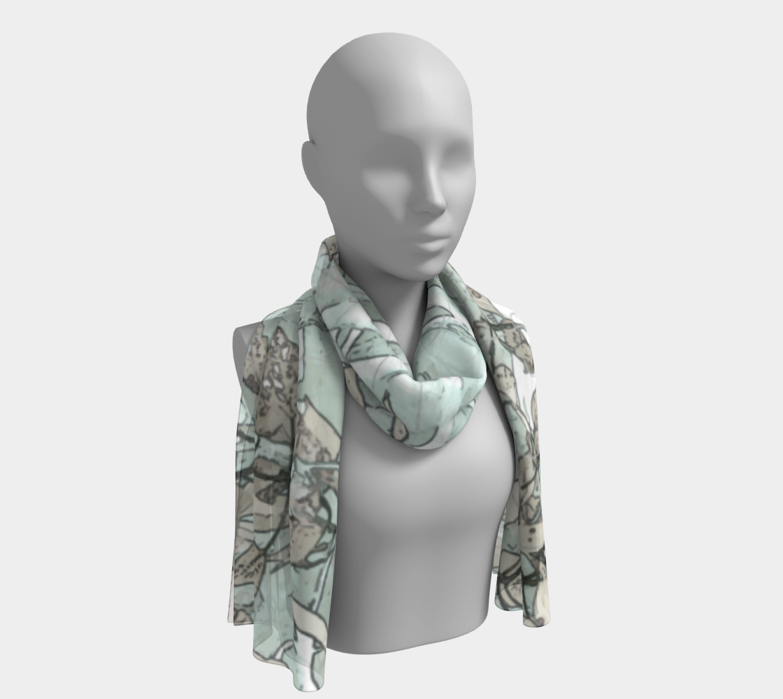 Tangle of twigs in silvery green oblong scarf