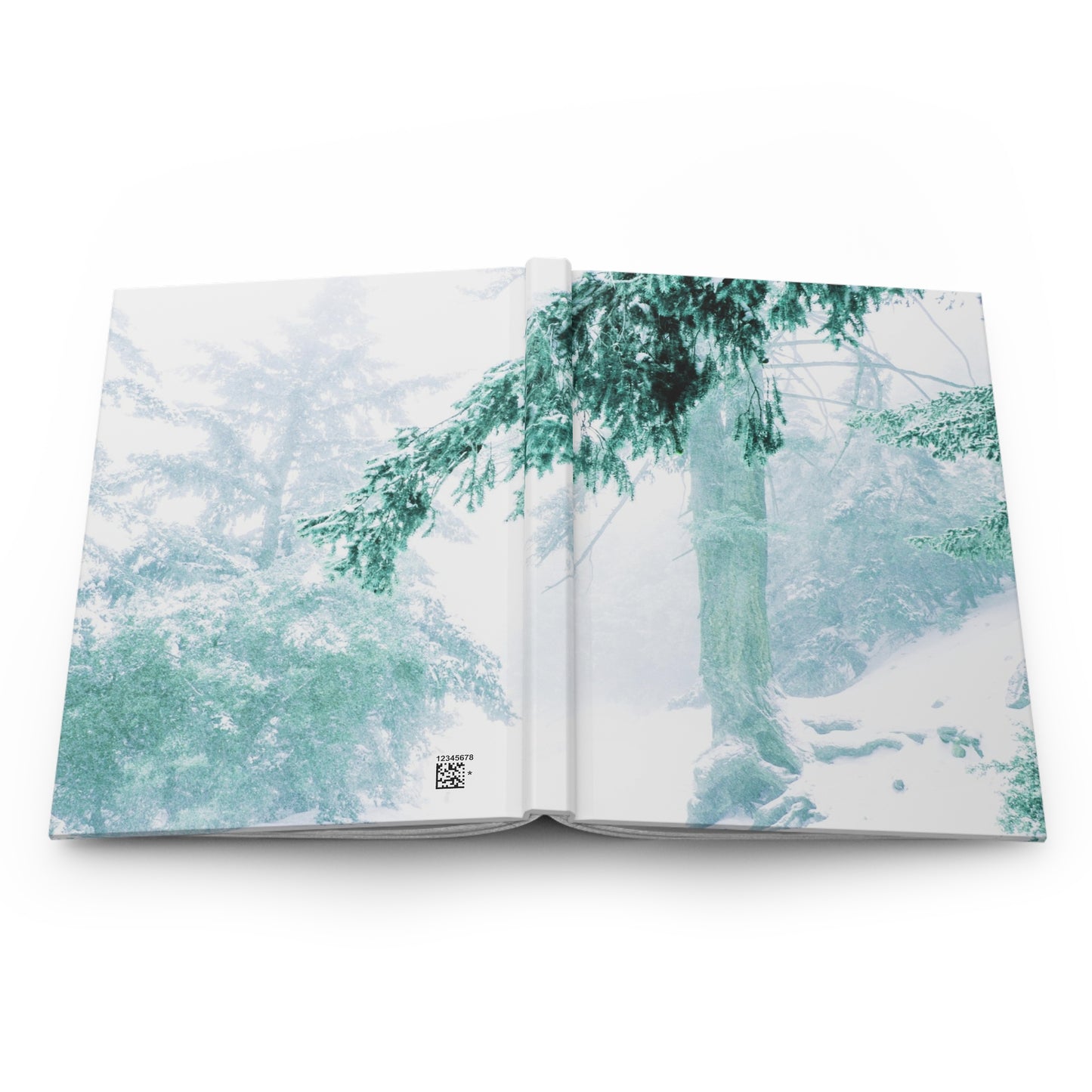 Ethereal forest in emerald green & falling snow hardcover journal