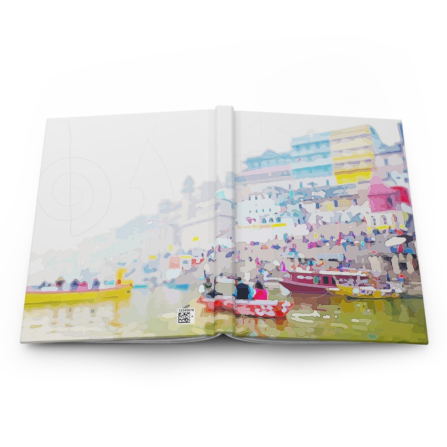 Colorful boats on the Ganges river hardcover journal