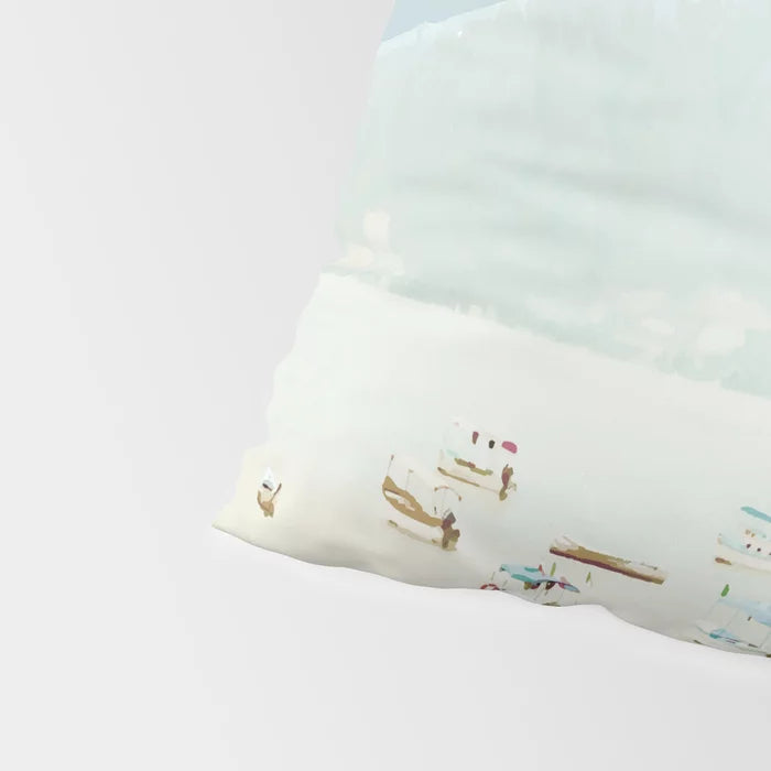 Colorful boats on a pale lake - pillow sham