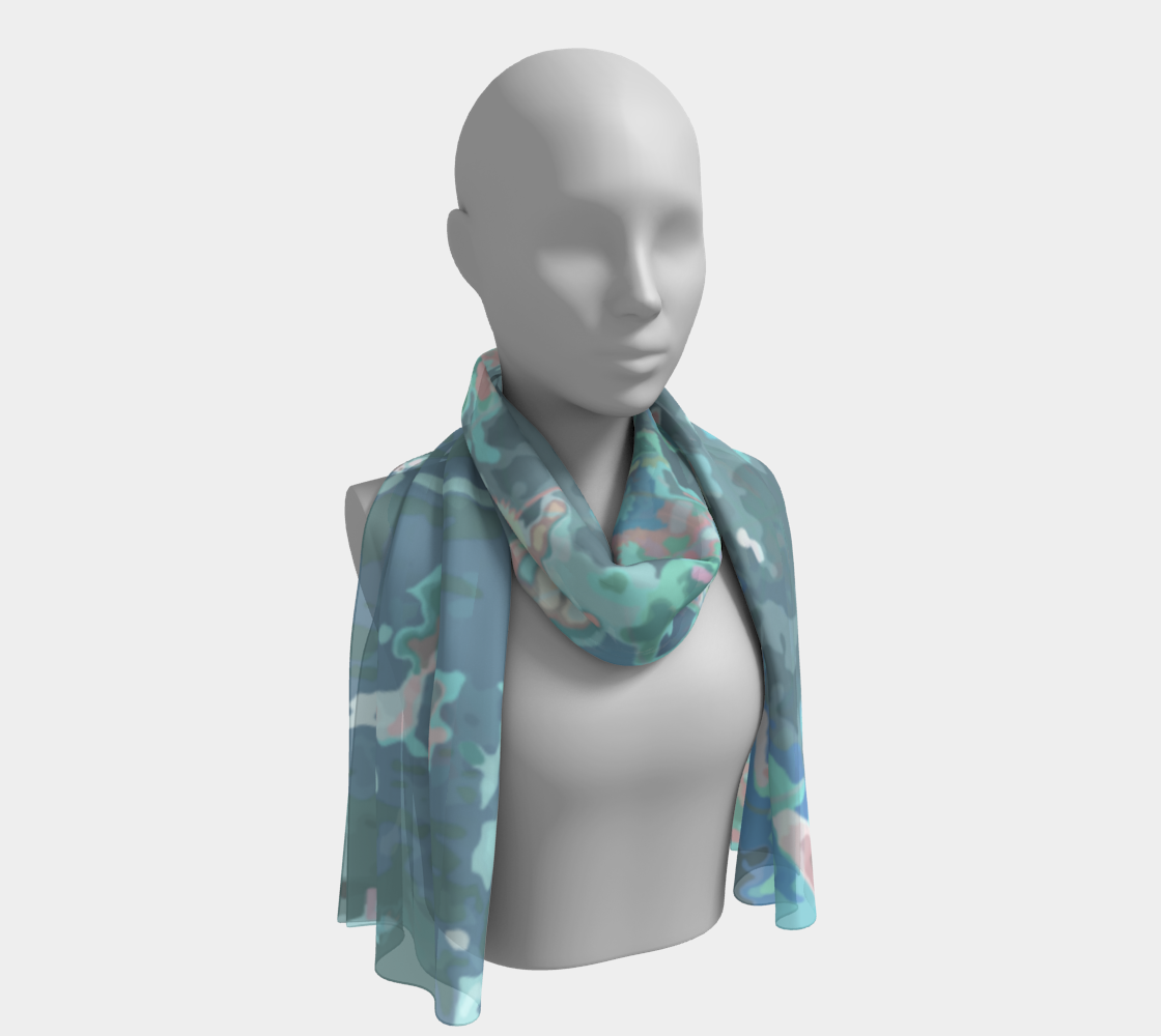Teal and turquoise botanical oblong scarf