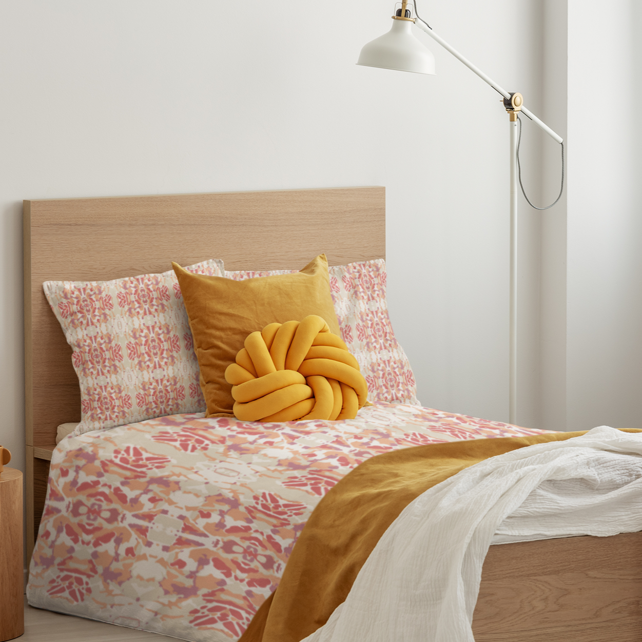 Stained glass window in warm peachy pinks