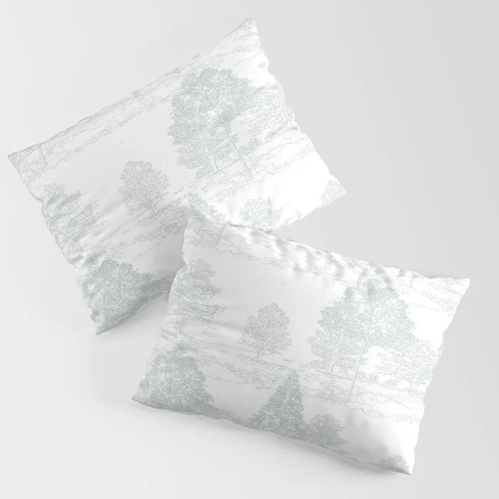 Meandering through the forest pillow sham in light green