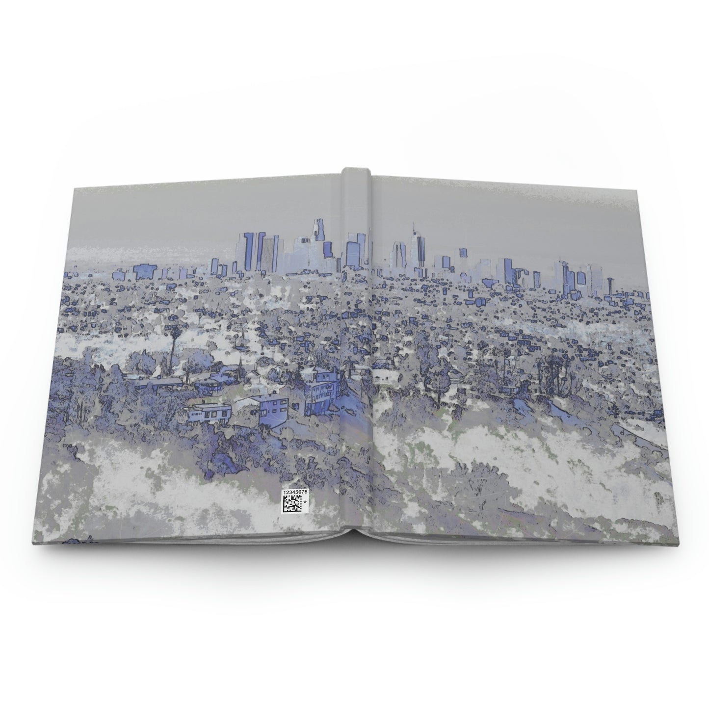 Indigo and gray abstract retro cityscape hardcover journal - matte finish
