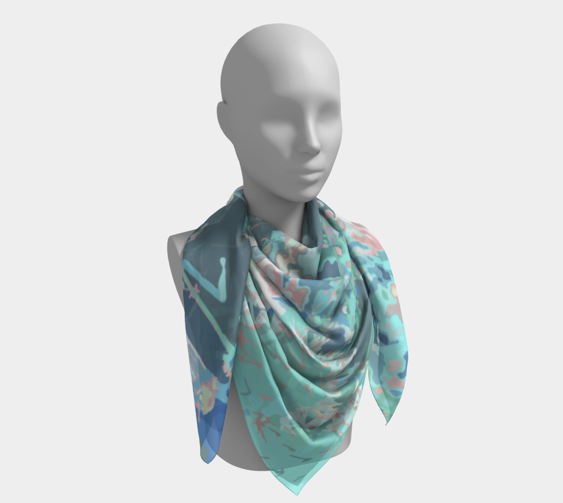 Teals and turquoises botanical square scarf