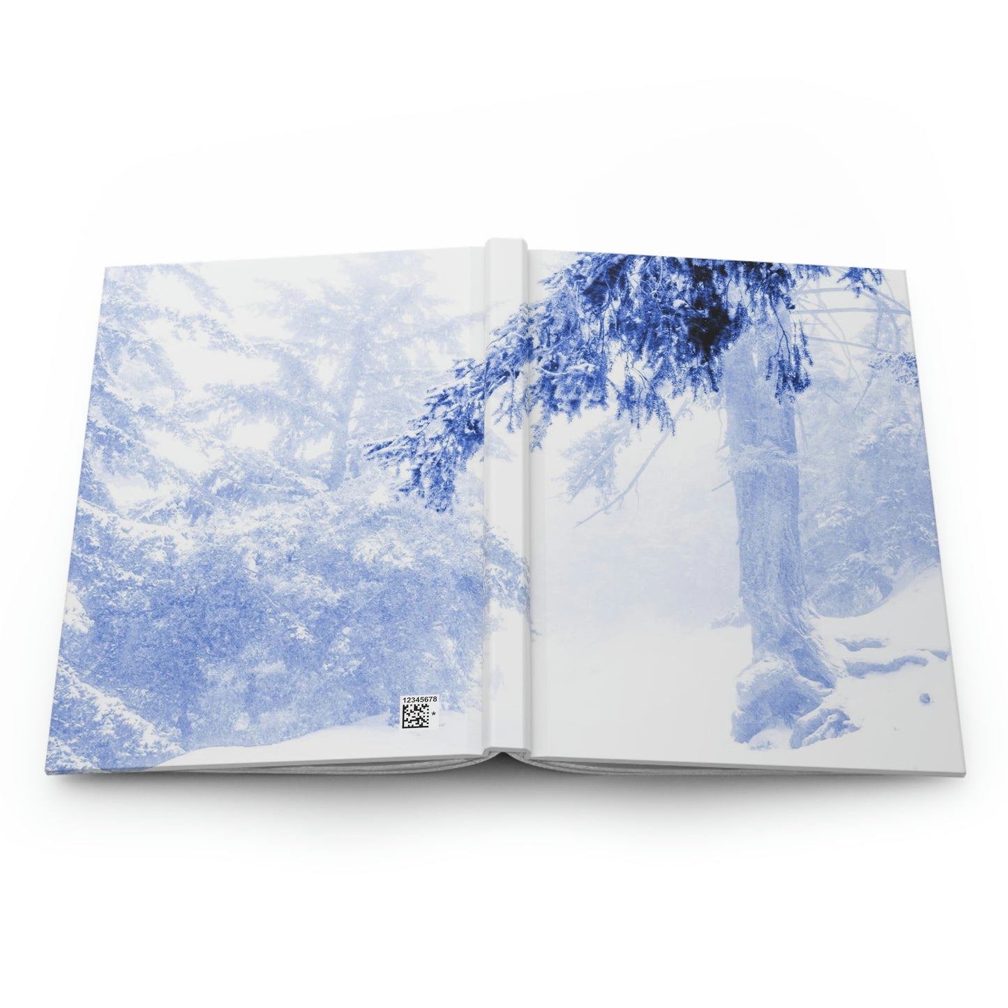 Ethereal forest in deep blue sea and falling snow hardcover journal