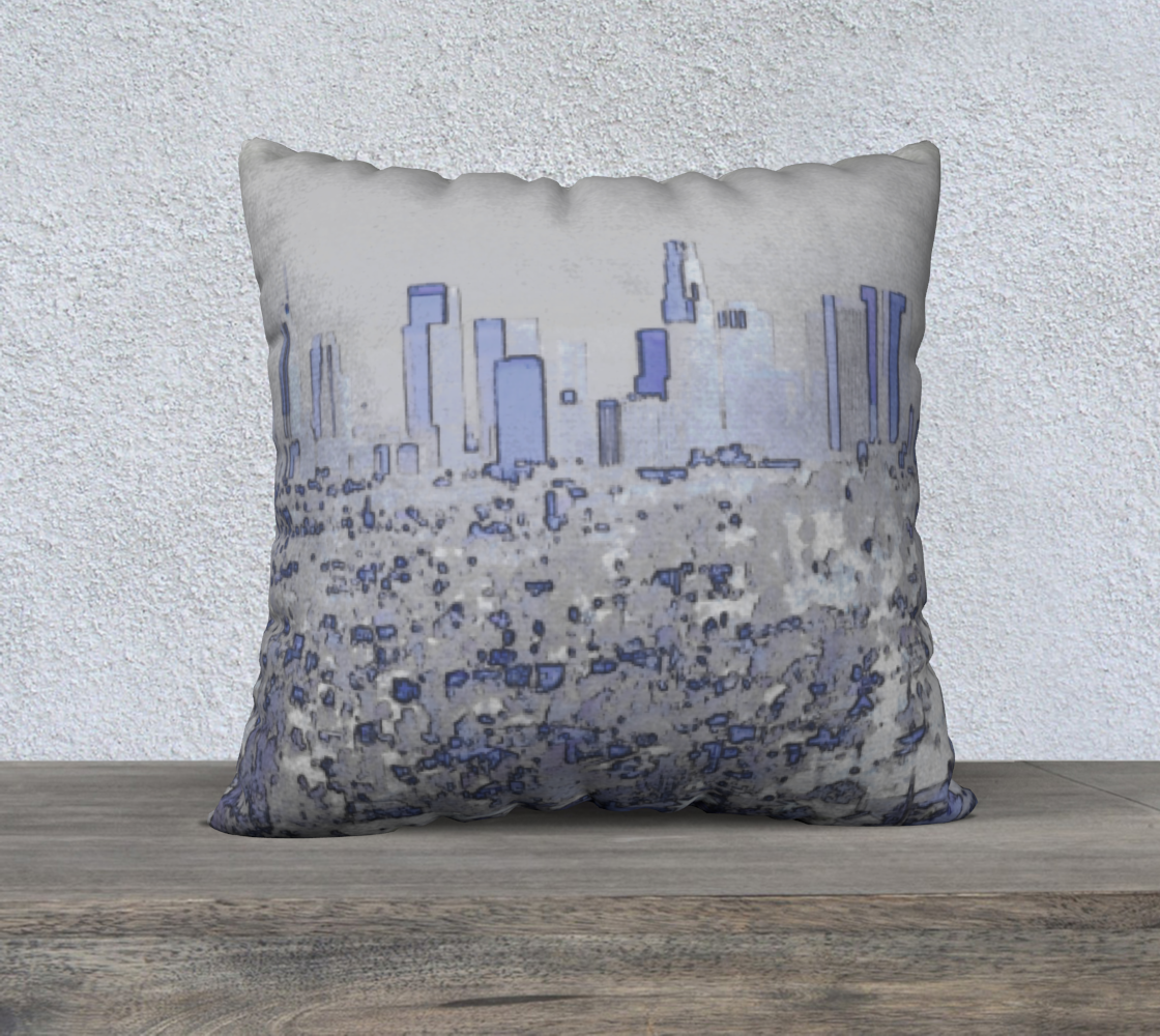 City skyline in periwinkle and gray 22" square