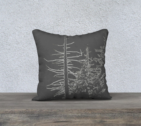 Silhouette of pines in dark gray throw pillow cover