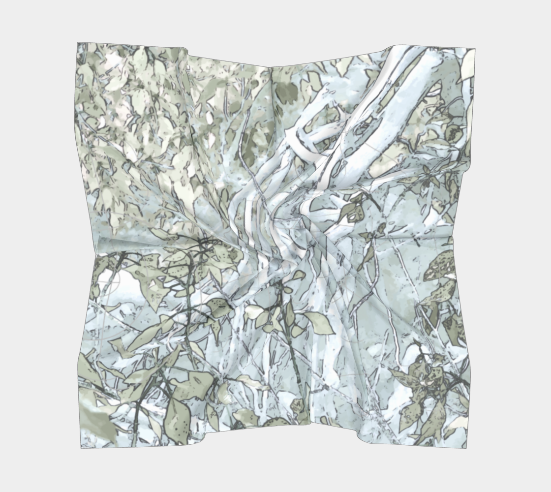 Tangle of twigs in silvery blues and greens square scarf