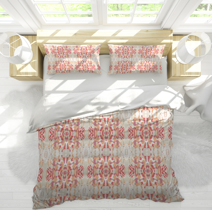 Stained glass window pillow sham in shades of coral