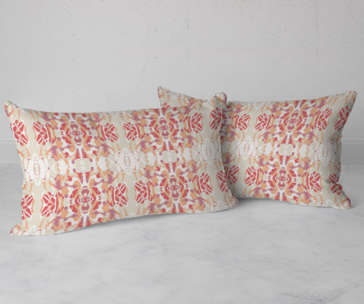 Stained glass window pillow sham in shades of coral
