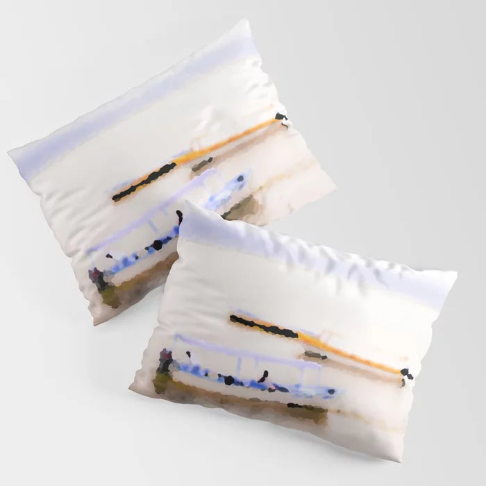 Adrift on a misty sea pillow sham