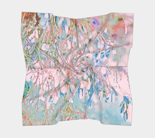 Dappled sunlight through the trees and leaves in shades of springtime square scarf