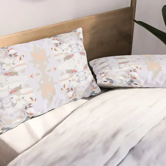 Tossed petals pillow shams in mostly lilac
