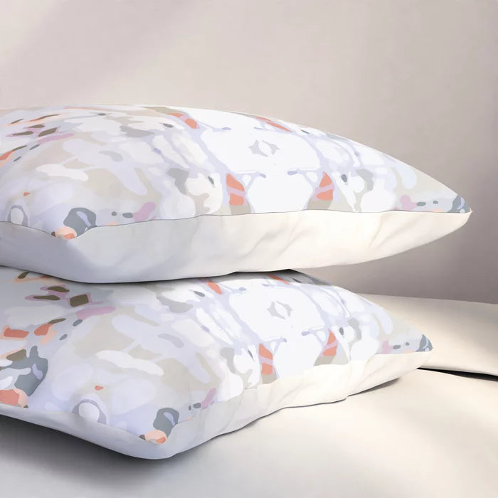 Tossed petals pillow shams in mostly lilac