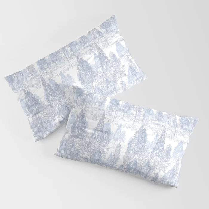Meandering through the pale blue forest pillow shams