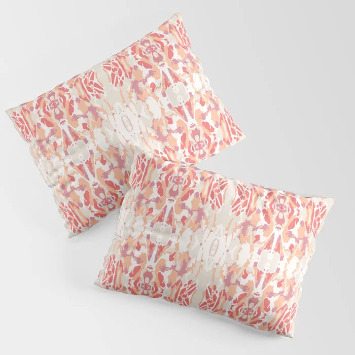 Stained glass window pillow sham in shades of coral
