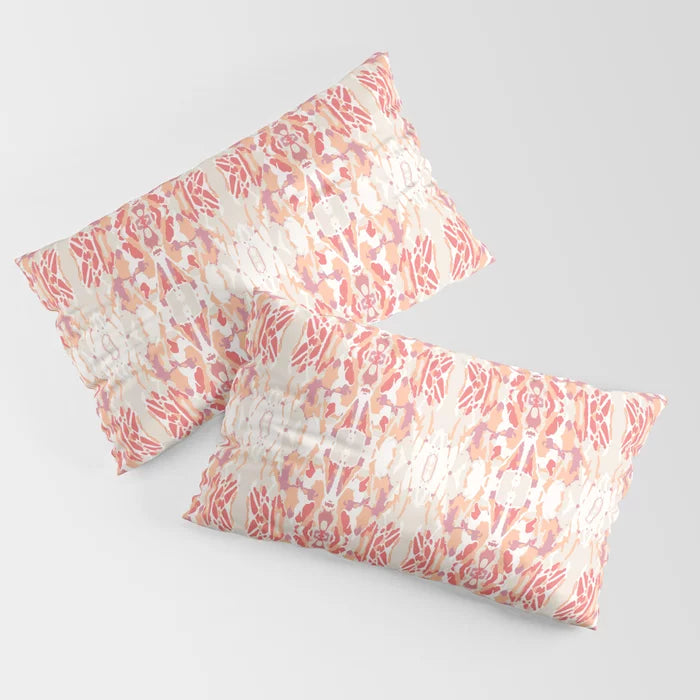 Stained glass window pillow sham in shades of coral