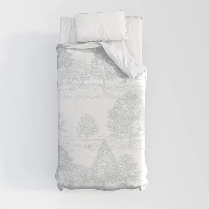Meandering through the forest duvet cover in light green