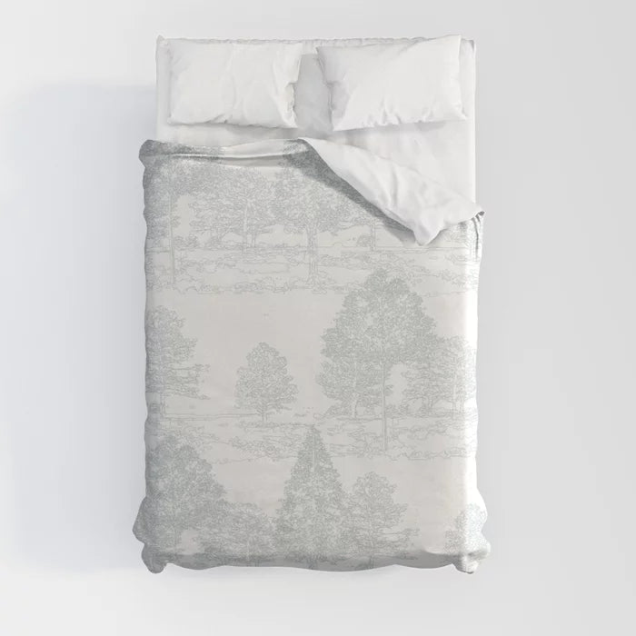 Meandering through the forest duvet cover in light green